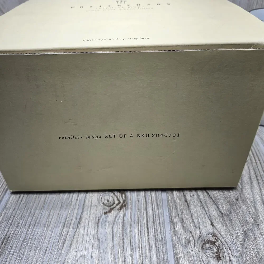 Pottery Barn Reindeer Mugs Set of 4 Comet Cupid Double Blitzen Christmas‎ Boxed